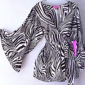 Betsey Johnson Zebra Tie Back Baby Doll Top NWT
